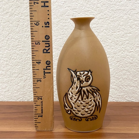 Vintage ENESCO Japan Imports Mid Century Modern Handpainted Owl 6” Bud Vase - Picture 3 of 13